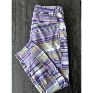 Columbia Women's Leggings Large L Purple Orange Striped Pockets Athletic Yoga